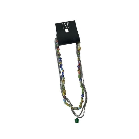 INC INTERNATIONAL CONCEPTS Silver-Tone Multicolor Flower Beaded Layered Pendant - Picture 3 of 4